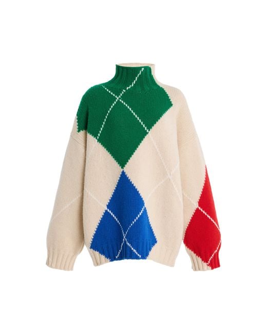 J.W. Anderson Green X Pringle Of Scotland Oversized Argyle Wool Turtleneck Sweater