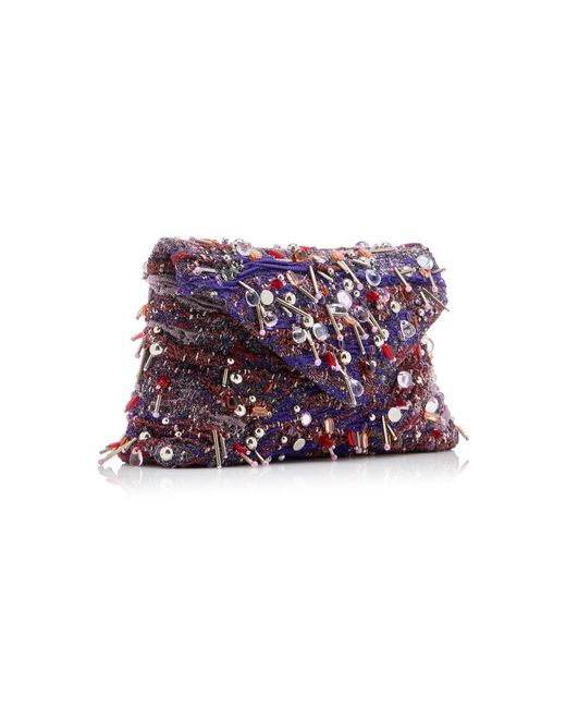 Dries Van Noten Purple Embroidered Jacquard Envelope Clutch