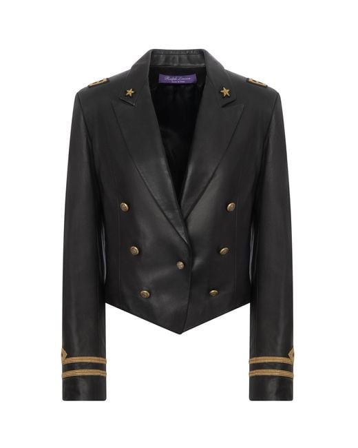 Ralph Lauren Black Helaine Embroidered Leather Jacket