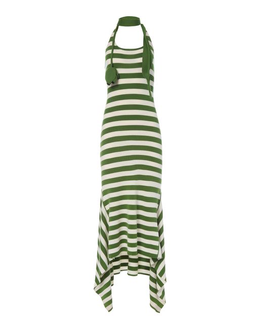 Monse Green Scarf Collar Knit Midi Dress