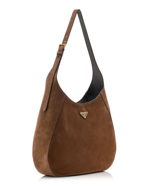 Prada brown suede fabric vintage women's hobo baguette handbag hotsell