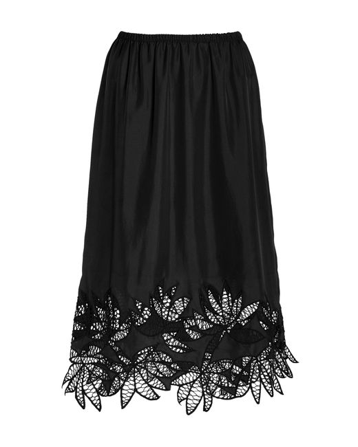 DIOTIMA Black Coverley Botanical Cutwork Silk Twill Skirt