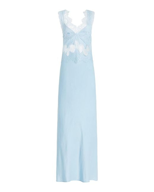 Third Form Blue Exclusive Visions Lace-trimmed Satin Maxi Dress
