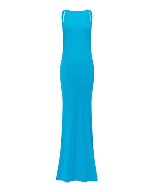 Alex Perry Blue Open Back Draped Dry Jersey Gown