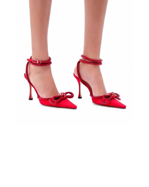 Red satin heels shop with bow