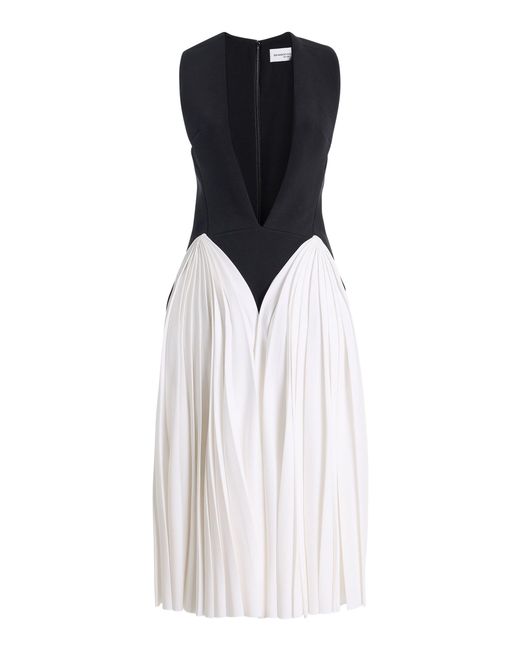 Brandon Maxwell Black The Beatrice Pleated V-Neck Midi Dress