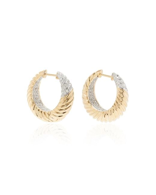 Yvonne Léon White Godron 18k Yellow Gold Diamond Hoop Earrings