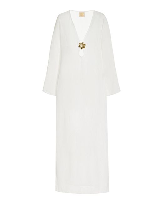 Cin Cin White Hotline Brooch-detailed Sheer Maxi Dress