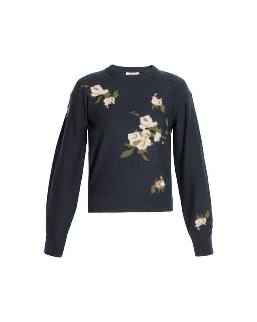 Erdem Blue Floral Intarsia Merino-Wool Sweater