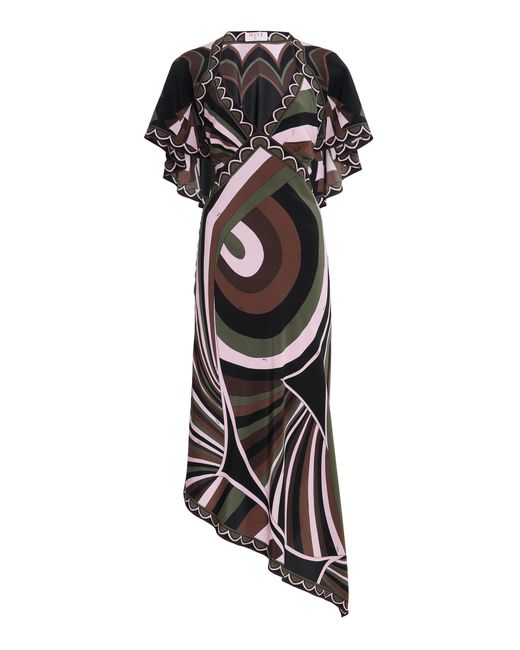 Emilio Pucci Black Asymmetric Silk Midi Dress