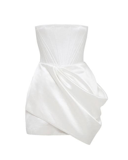 Alex Perry White Jule Drape-detailed Cotton-silk Strapless Mini Dress