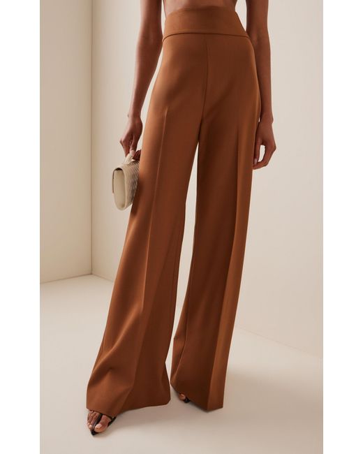 Carolina Herrera Brown Diane High-Rise Wool Wide-Leg Pants