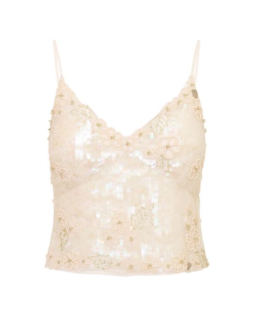 LoveShackFancy Natural Kysenia Sequined Top