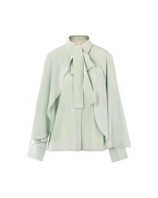 La Fuori Green Mint Secret Spell Tie-Neck Silk Crepe Top