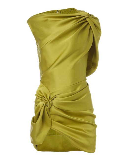 Monse Green Asymemtrical Twist Satin Mini Dress