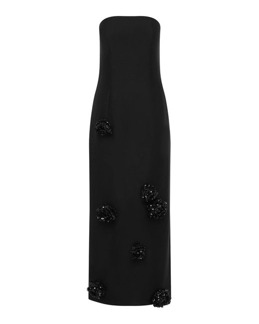 LEO LIN Black Rayna Embellished Wool-Blend Maxi Dress