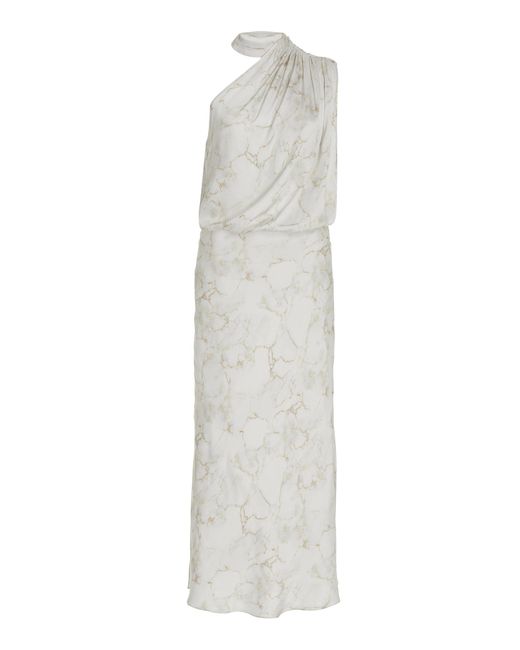 Matériel Multicolor One-shoulder Marble-print Satin Midi Dress