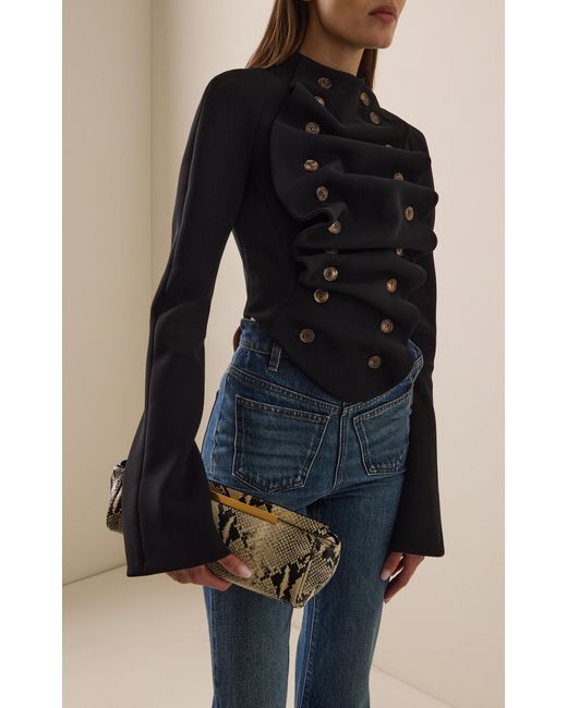 A.W.A.K.E. MODE Black Structured Ruffled Jacket