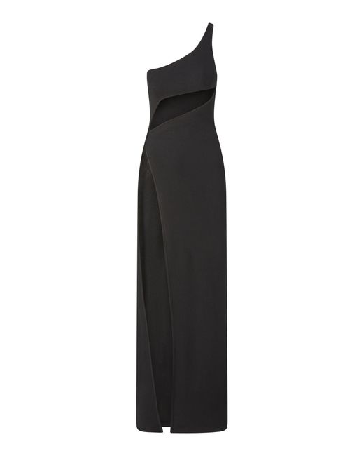 Brandon Maxwell Black Cutout Ribbed-knit One-shoulder Gown