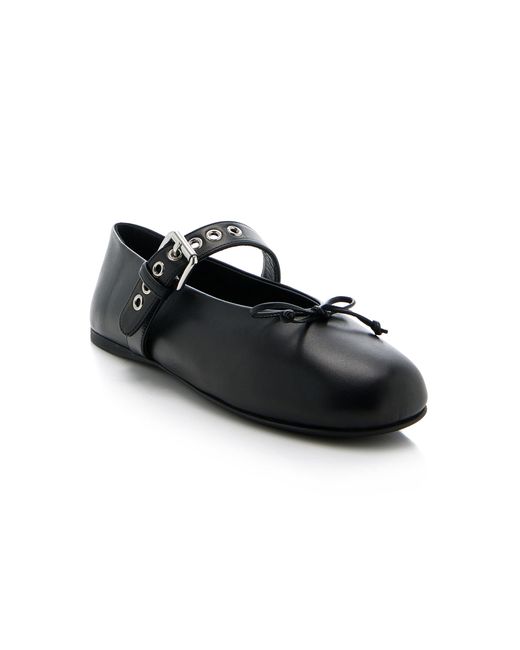 Miu Miu Black Buckle-strap Leather Ballet Flats