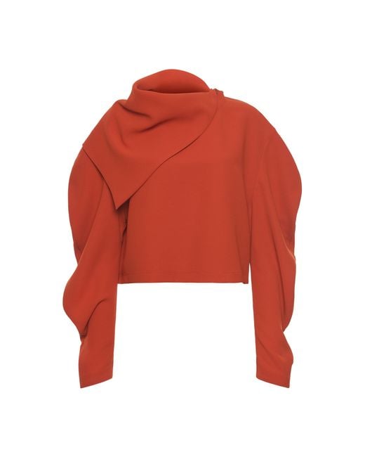 A.W.A.K.E. MODE Red Draped Crepe Top