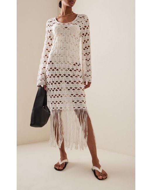 Jonathan Simkhai White Pierce Fringed Crocheted-cotton Midi Dress