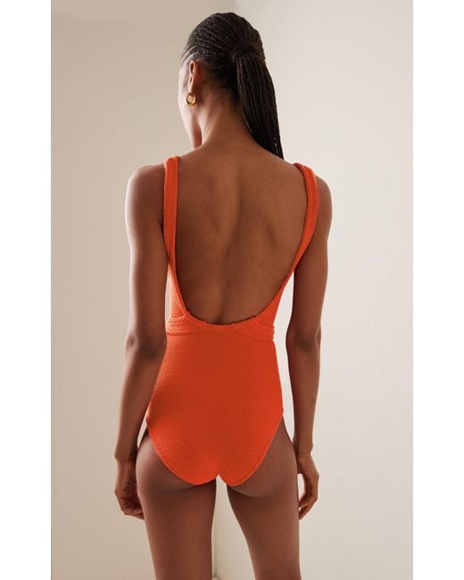 Hunza G Red Square-neck Seersucker One-piece Swimsuit