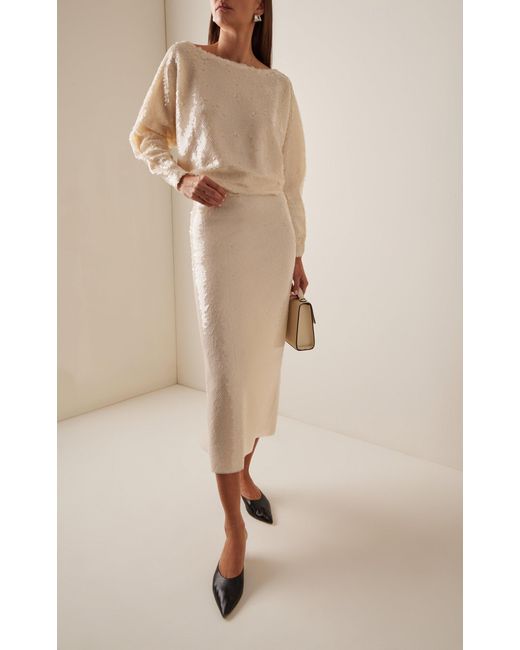 SEV Natural Sequined Midi Skirt
