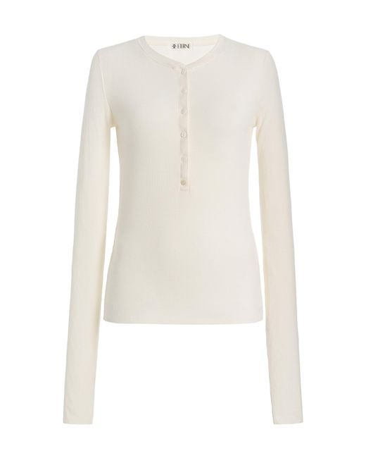 ÉTERNE White Ribbed Jersey Henley Top