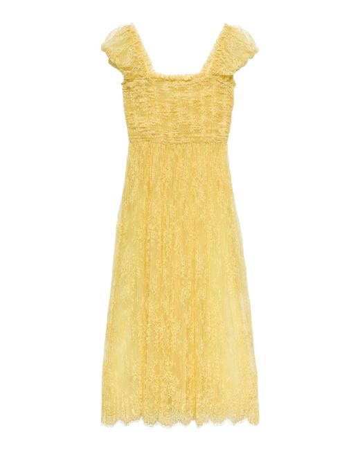 Doen Yellow Pamelina Smocked Lace Midi Dress