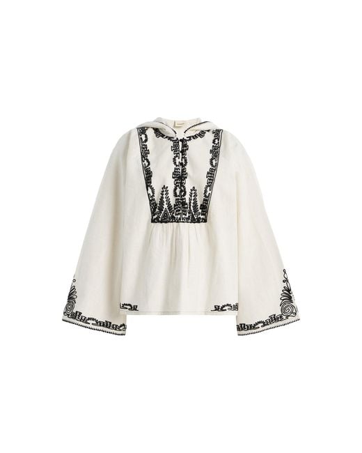 ILIO NEMA White Chaos Dori-Embroidered Cotton Top