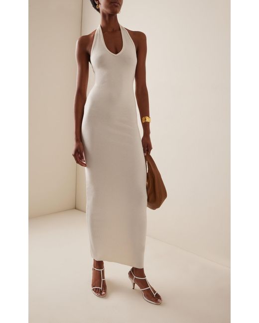 ÉTERNE White Jersey Maxi Halter Dress