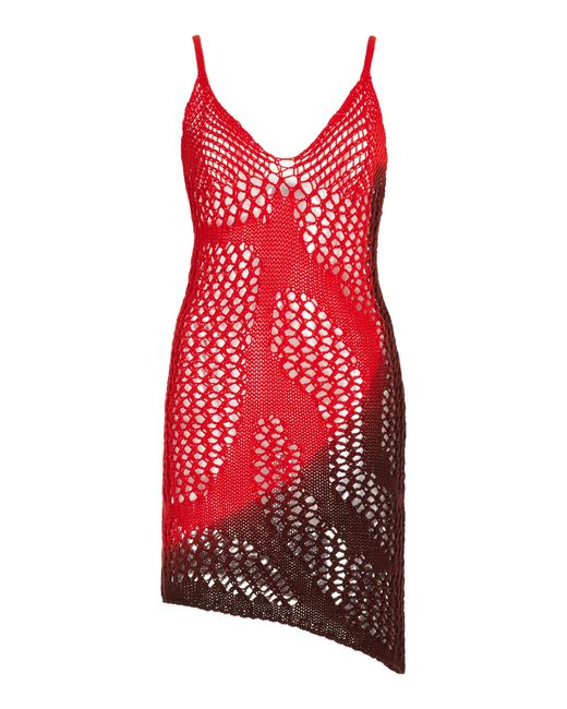 The Attico Red Crocheted Cotton Mini Dress