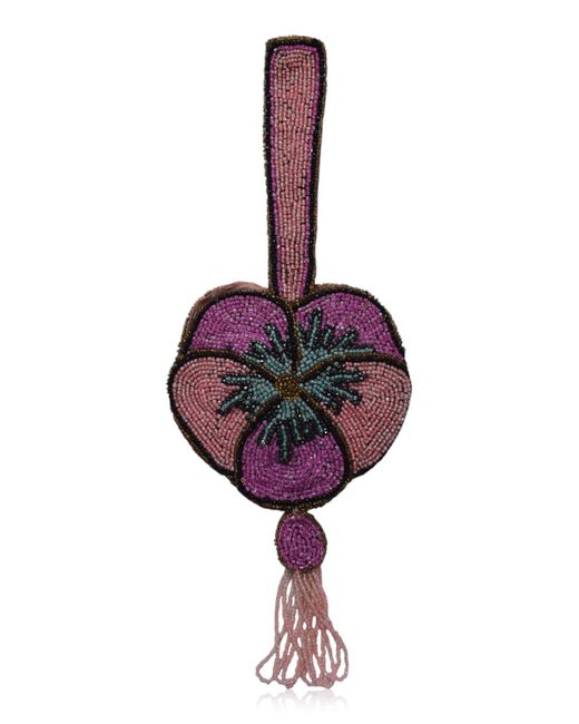 Lucia Zolea Red Petite Pansy Patterned Glass Fringed Purse