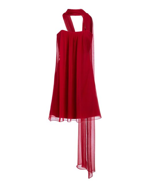 Markarian Red Silvia Scarf-detailed Silk Chiffon Mini Dress