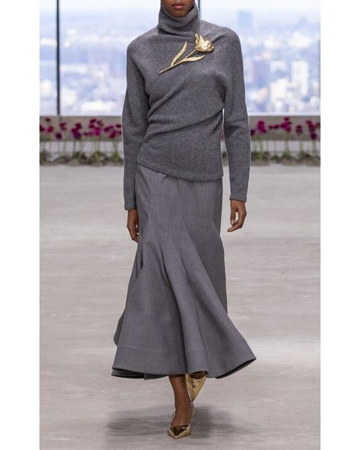 Carolina Herrera Gray Asymmetric Turtleneck Wool Sweater