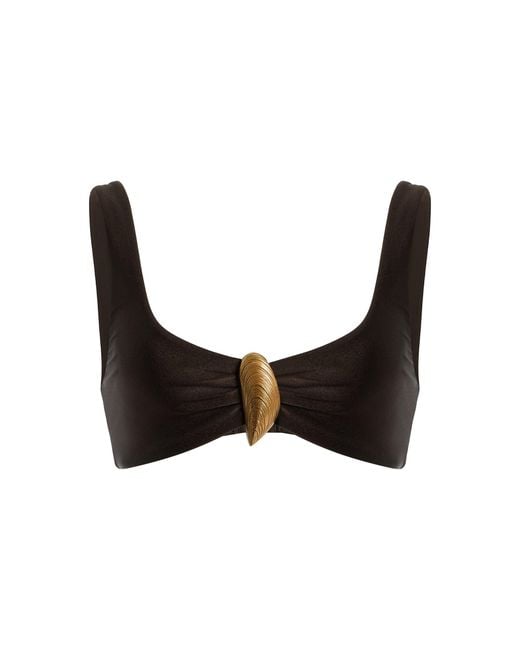 Jonathan Simkhai Black Veyra Shell-Detailed Bikini Top