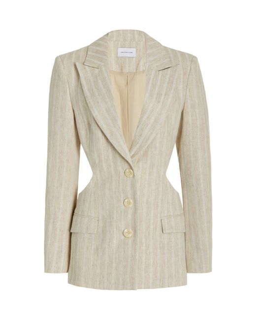 Significant Other Natural Zola Striped Linen-blend Blazer
