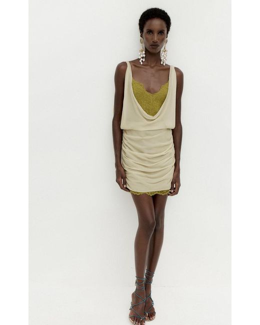 De La Vali Natural Celestite Cowl-Neck Mini Dress