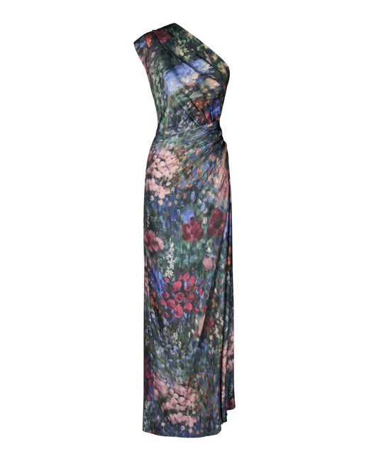 Maria Elena Villamil Blue Narciso Printed Silk Twill Maxi Dress