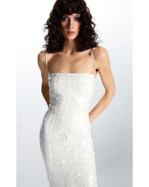 The New Arrivals Ilkyaz Ozel Phoenix Sequined Midi Dress in White | Lyst