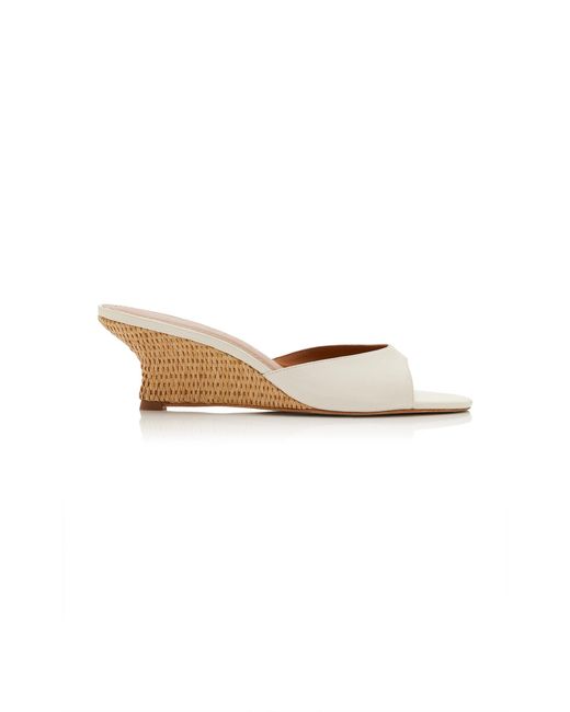 Staud White Brigitte Leather Wedge Sandals