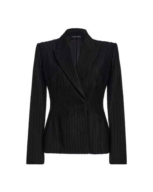 Sergio Hudson Black Double-Breasted Beaded Blazer