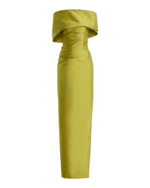 Marmar Halim Green Exclusive Off-the-shoulder Draped Silk-taffeta Gown