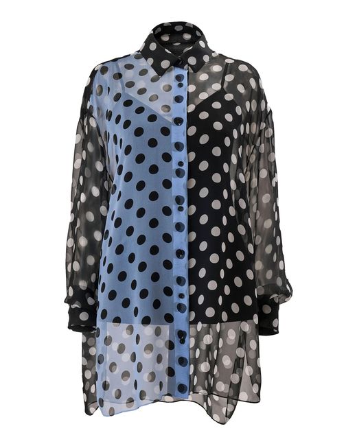 Carolina Herrera Blue Annie Dot Print Chiffon Shirt
