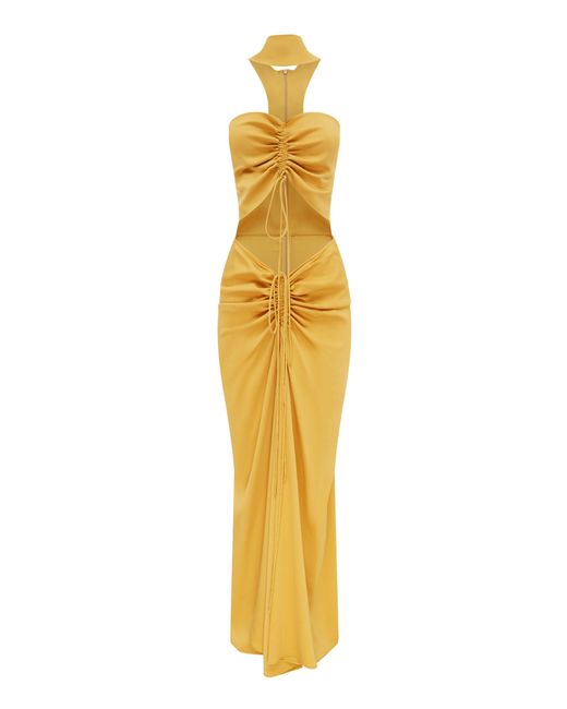 Christopher Esber Yellow Reversed-halter Ruched Maxi Dress