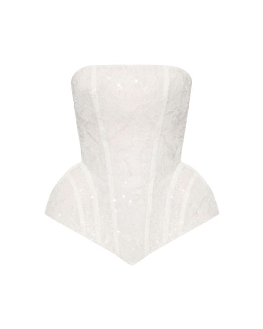 BALYKINA White Kat Sequined Lace Corset Top
