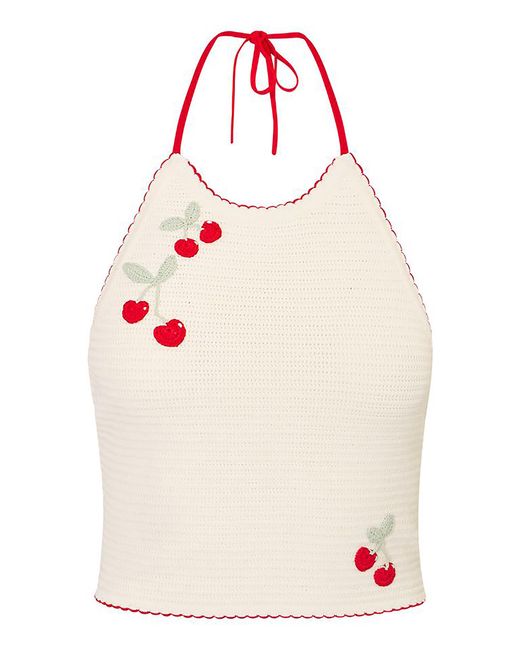 LoveShackFancy Pink Avanyah Cherry Crochet Top