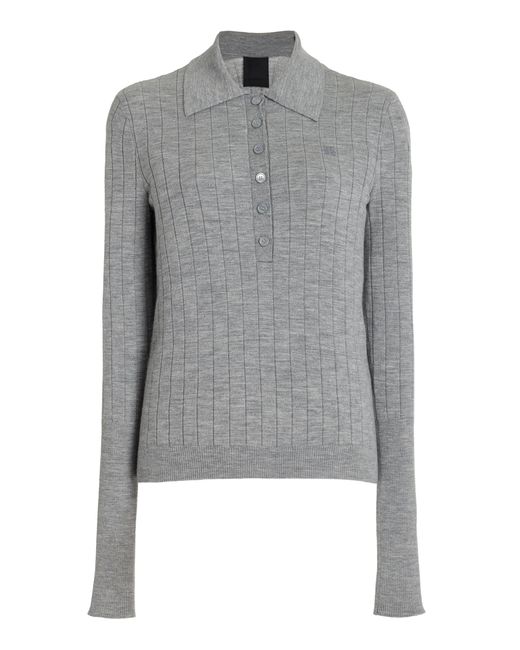 Givenchy Gray Knit Wool-blend Polo Top