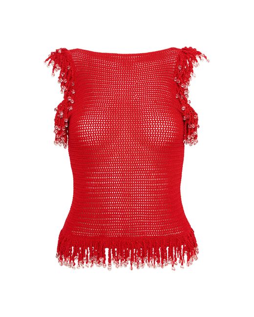 Paris Georgia Red Fringed Knit Cotton Top